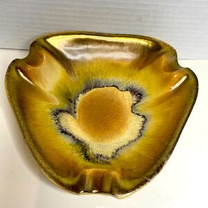Vintage West Germany Triangular Ashtray Ceramic Gold with Black and Yellow 736